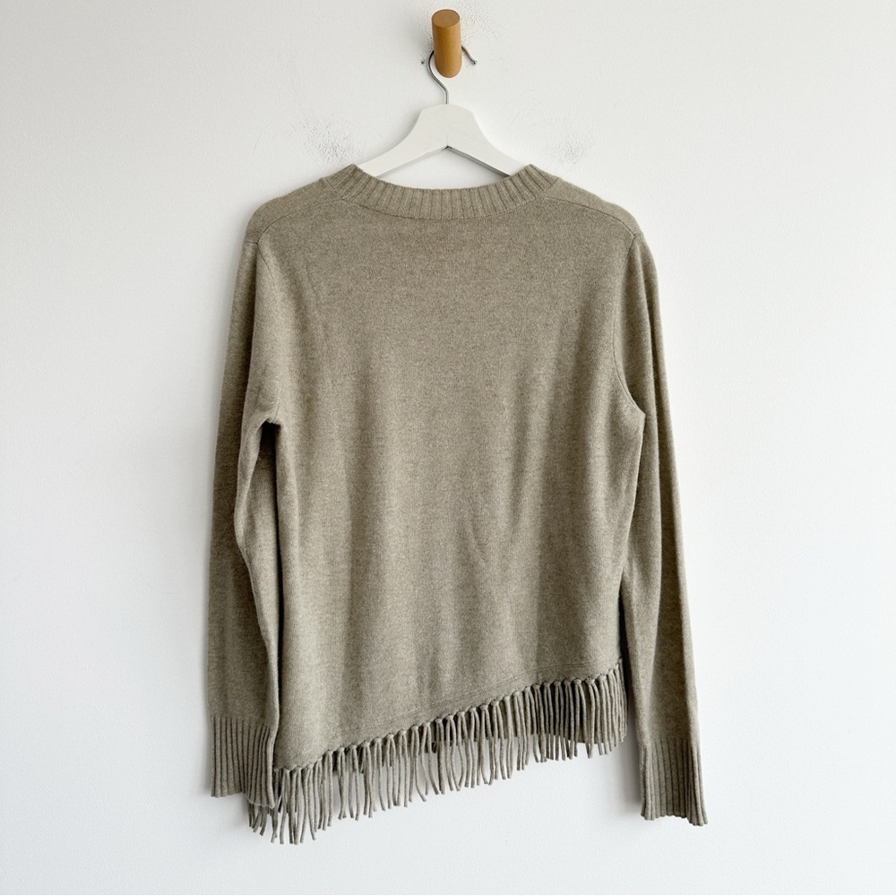 Repeat Cashmere Sweater Diagonal Fringed Hem Size 38 Small Pepper Beige - Picture 6 of 11
